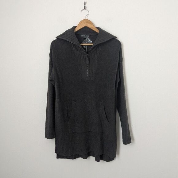 NWT Barefoot Dreams Carbon charcoal grey High Rib Half Zip Tunic sweater - Picture 2 of 6